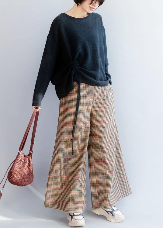 Elastic Waist Trousers Fall Khaki Orange Plaidfashion Ideas Wide Leg Trousers