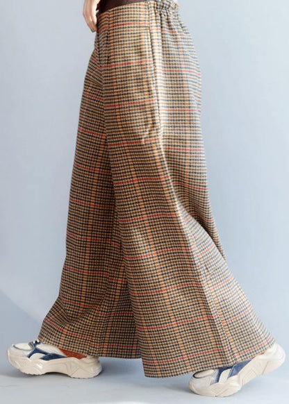 Elastic Waist Trousers Fall Khaki Orange Plaidfashion Ideas Wide Leg Trousers