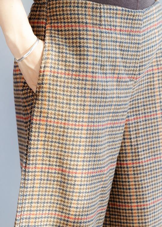 Elastic Waist Trousers Fall Khaki Orange Plaidfashion Ideas Wide Leg Trousers