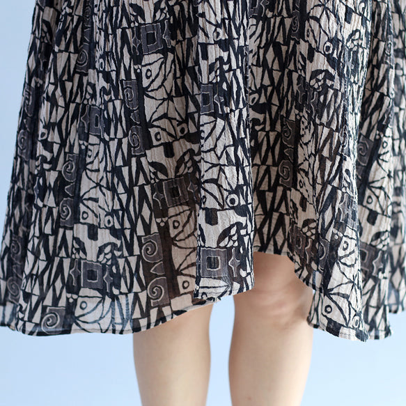 Cotton Linen Knee Dress Oversized Batwing Sleeve Large Hem Linen Cotton Dress O Neck Cinched Dresses