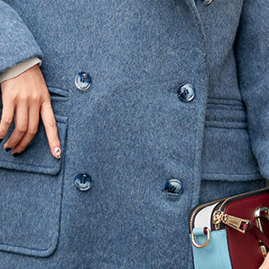 Gray Blue Wool Coat Notched Pockets Double Breasted Wool Coat