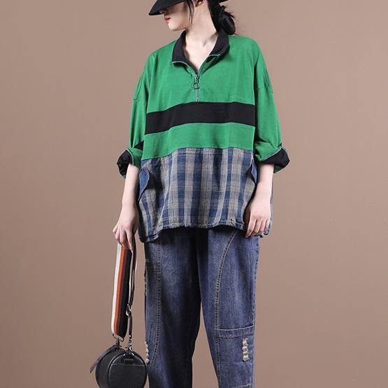 Elegant green Blouse lapel zippered Plus Size Clothing shirt