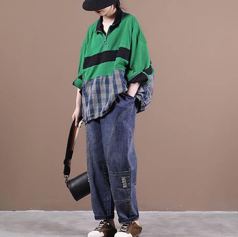 Elegant green Blouse lapel zippered Plus Size Clothing shirt