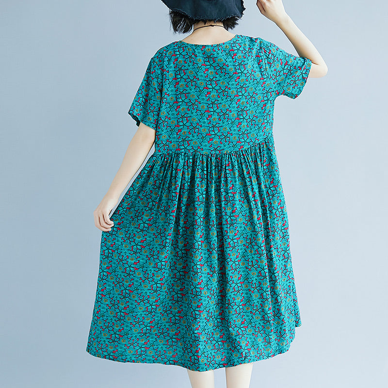 Green Cotton Linen Shift Dress Oversized Maxi Dress Fine Short Sleeve O Neck Cotton Linen Clothing