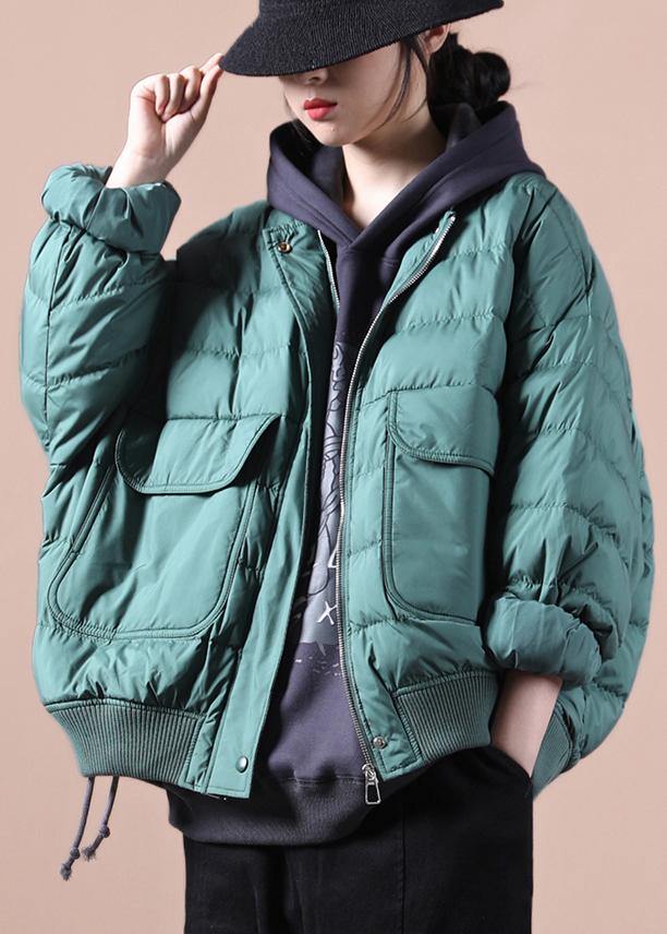 Green Down Coat Winter Down Jacket Large Pockets Jackets
