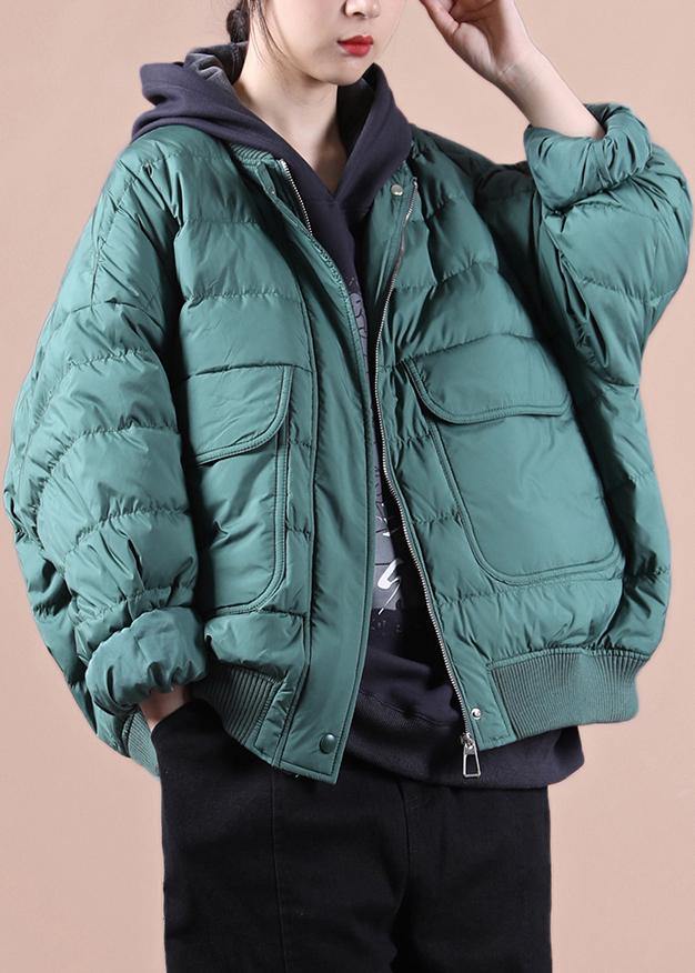 Green Down Coat Winter Down Jacket Large Pockets Jackets
