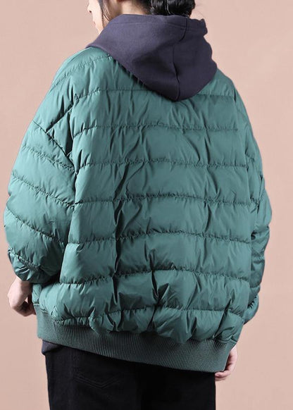 Green Down Coat Winter Down Jacket Large Pockets Jackets