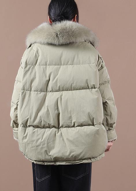 Green Duck Down Coat Clothing Down Jacket Faux Fur Collar Drawstring Overcoat
