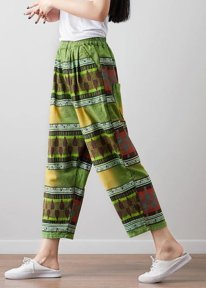 Green Linen Pants Fitted Summer High Waist Pants