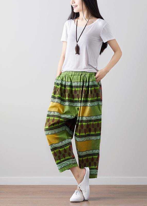 Green Linen Pants Fitted Summer High Waist Pants