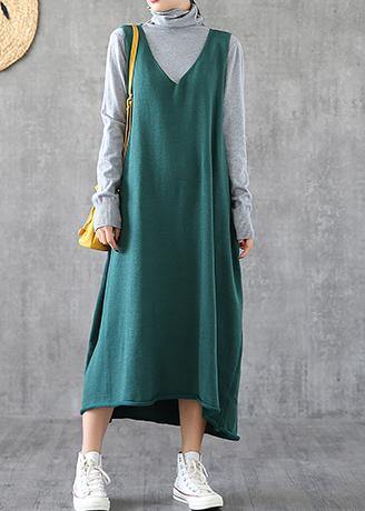 Green Quilting Dresses V Neck Sleeveless Dresses Spring Dress