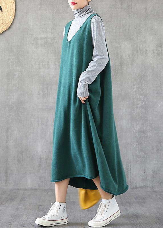 Green Quilting Dresses V Neck Sleeveless Dresses Spring Dress