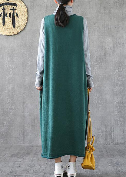 Green Quilting Dresses V Neck Sleeveless Dresses Spring Dress