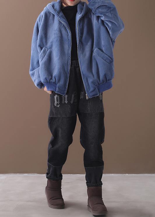 Hooded Winter Outfit Blue Silhouette Coat