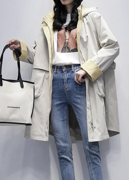 Hooded Letter Clothes for Beige Oversized Coats