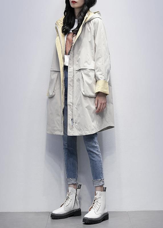 Hooded Letter Clothes for Beige Oversized Coats