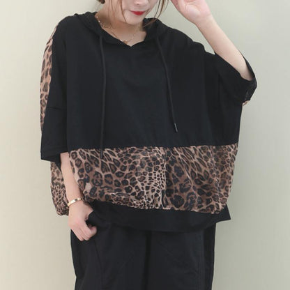 Hooded Patchwork Cotton Summer Top Design Black Shirt