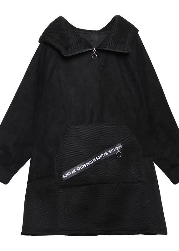 Hooded Patchwork Cotton Tunic Pattern Tutorials Black Blouses
