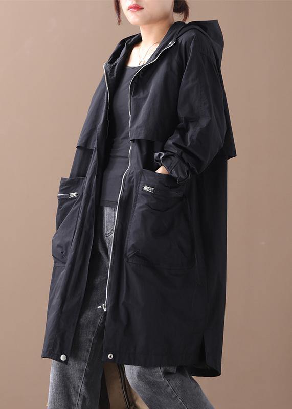 Hooded Zippered Coats Black Coats