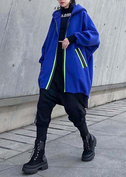 Hooded Zippered Tunic Pattern Blue Thick Dresses Coats