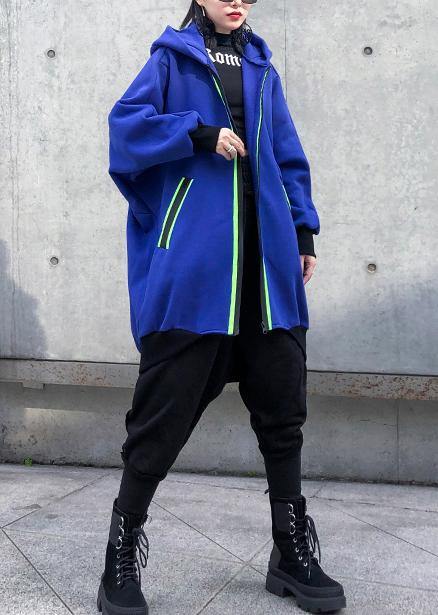 Hooded Zippered Tunic Pattern Blue Thick Dresses Coats