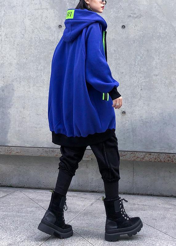 Hooded Zippered Tunic Pattern Blue Thick Dresses Coats