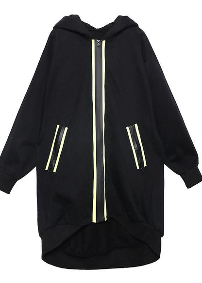 Hooded Zippered Tunic Pattern Blue Thick Dresses Coats
