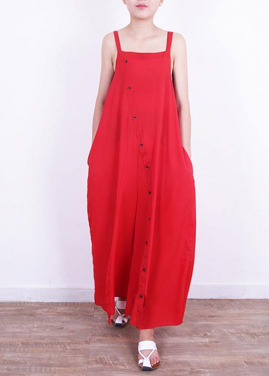 Jumpsuit Pants Mom Design Button Down Red Summer