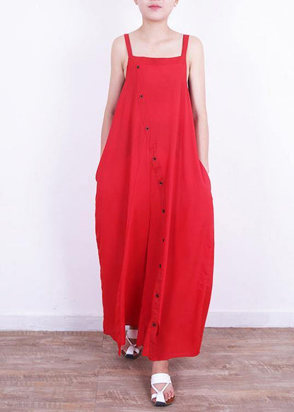 Jumpsuit Pants Mom Design Button Down Red Summer