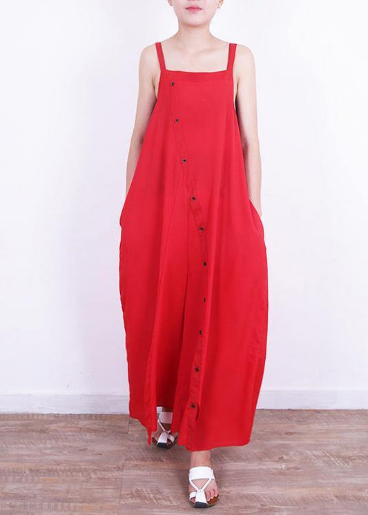 Jumpsuit Pants Mom Design Button Down Red Summer
