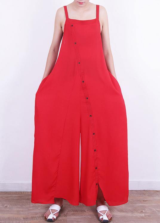 Jumpsuit Pants Mom Design Button Down Red Summer