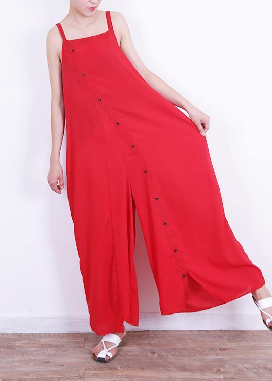 Jumpsuit Pants Mom Design Button Down Red Summer