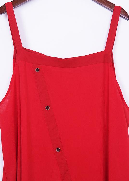 Jumpsuit Pants Mom Design Button Down Red Summer