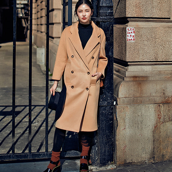 Khaki Coats Oversize Notched Wool Coat Double Breasted Wool Coat