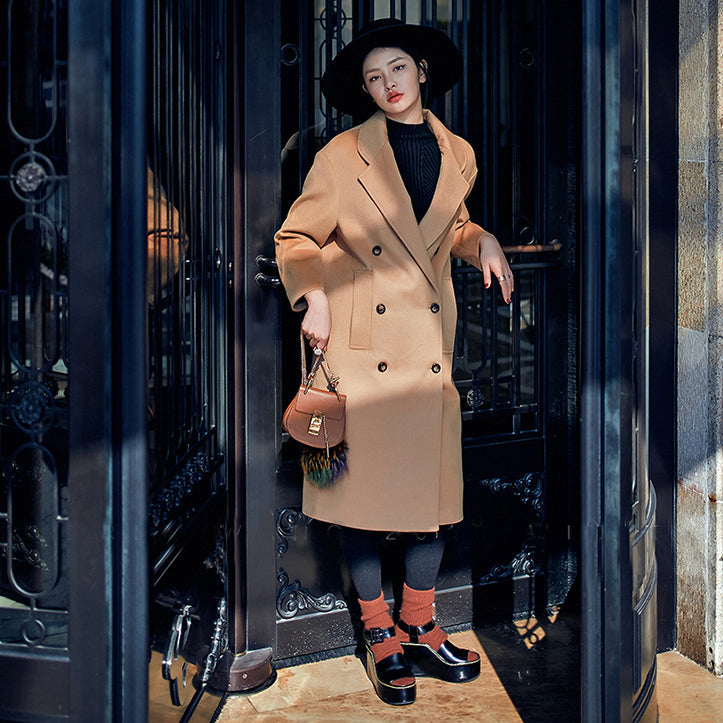 Khaki Coats Oversize Notched Wool Coat Double Breasted Wool Coat