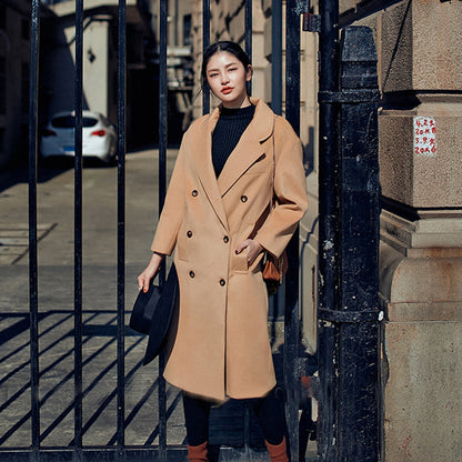 Khaki Coats Oversize Notched Wool Coat Double Breasted Wool Coat