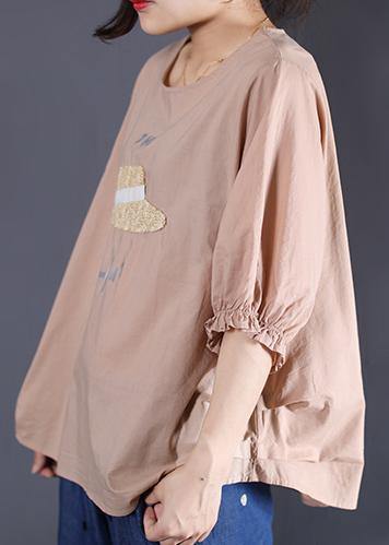 Khaki Cotton Tunic Top O Neck Silhouette Summer Blouses