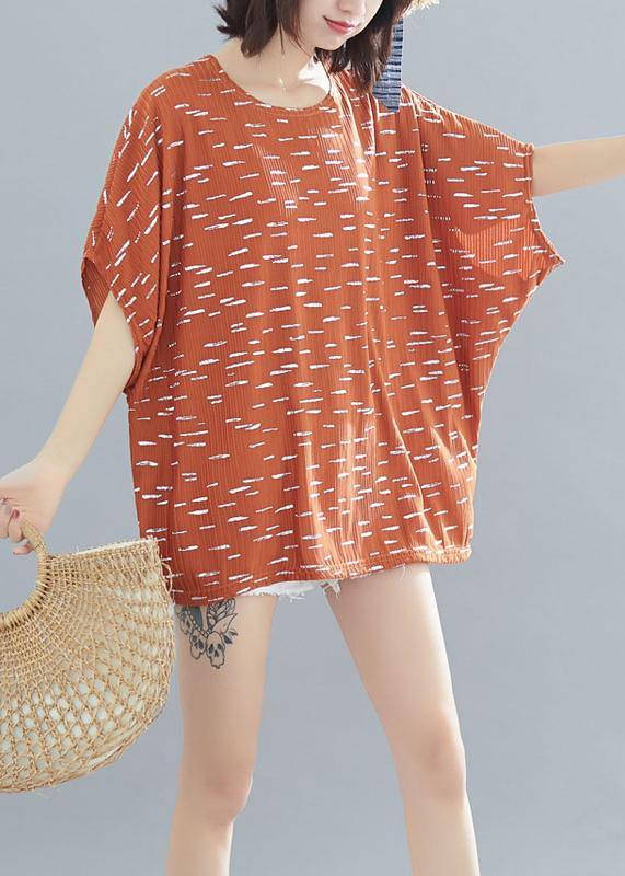 Khaki Print Clothes for O Neck Batwing Sleeve Daily Blouses