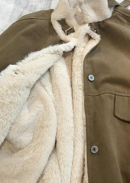 Khaki Parka Loose Fitting Warm Winter Coat Stand Collar Outwear Thick