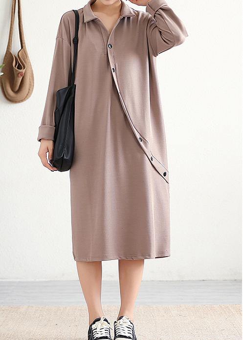 Lapel Asymmetric Cotton Wardrobes Sleeve Khaki Dress