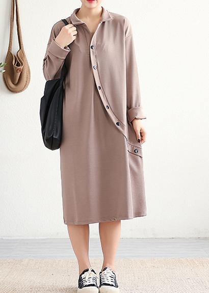 Lapel Asymmetric Cotton Wardrobes Sleeve Khaki Dress