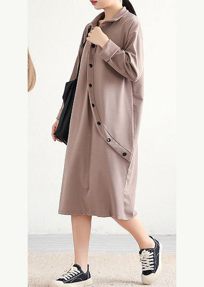 Lapel Asymmetric Cotton Wardrobes Sleeve Khaki Dress