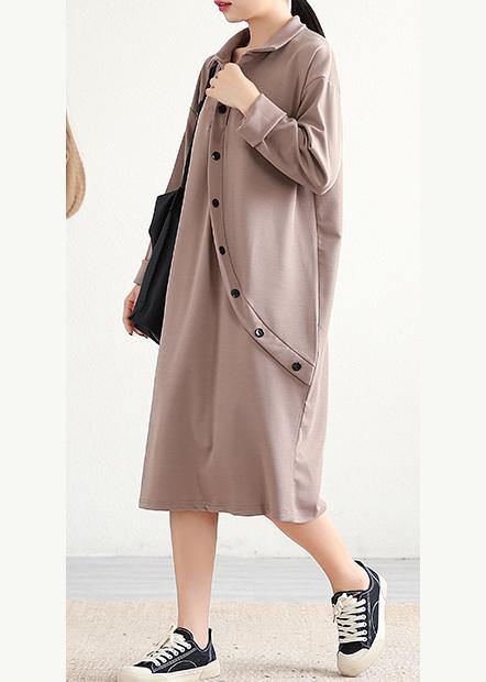 Lapel Asymmetric Cotton Wardrobes Sleeve Khaki Dress