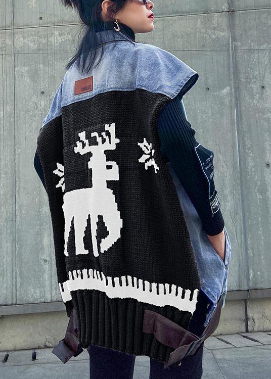 Lapel Patchwork Spring Tops Blouses Black Fawn Midi Tops