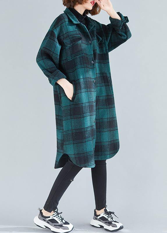 Elegant lapel pockets cotton clothes Christmas Gifts green plaid blouses