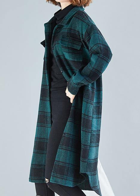 Elegant lapel pockets cotton clothes Christmas Gifts green plaid blouses