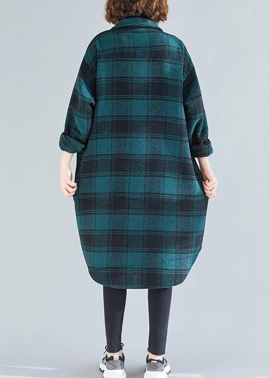Lapel Pockets Cotton Clothes Christmas Gifts Green Plaid Blouses