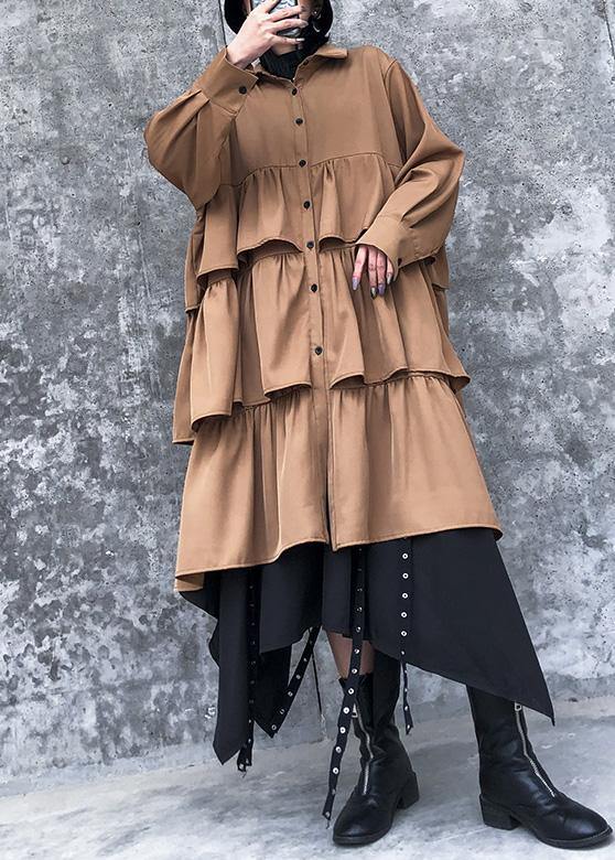 Layered Cotton Spring Clothes for Design Khaki Dresses
