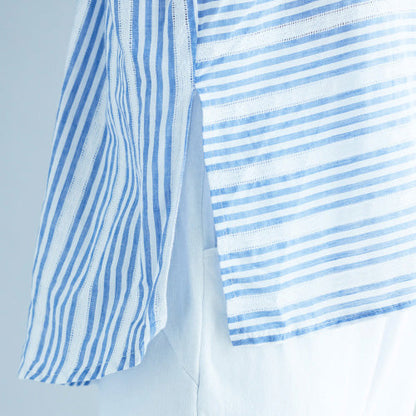 Light Blue Striped Cotton Crane Tops Wardrobes Hooded Baggy Low High Design Blouses