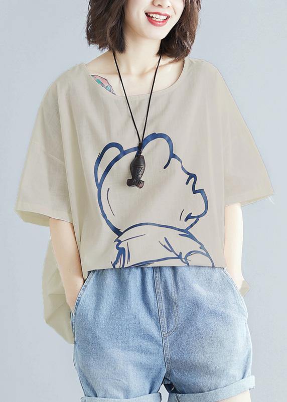 Light Gray Prints Cotton Shirts Wild Daily Summer Shirts